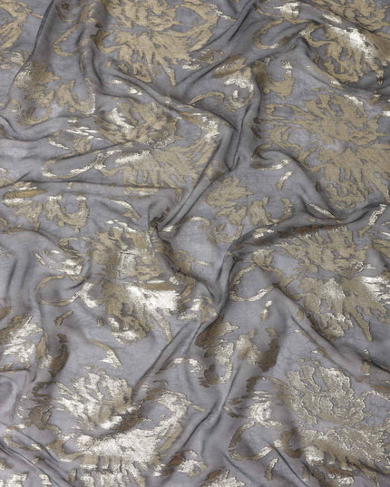 Charcoal Grey Floral Lurex Silk Chiffon Fabric 110cm