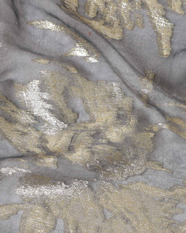 Charcoal Grey Floral Lurex Silk Chiffon Fabric 110cm