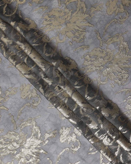 Charcoal Grey Floral Lurex Silk Chiffon Fabric 110cm