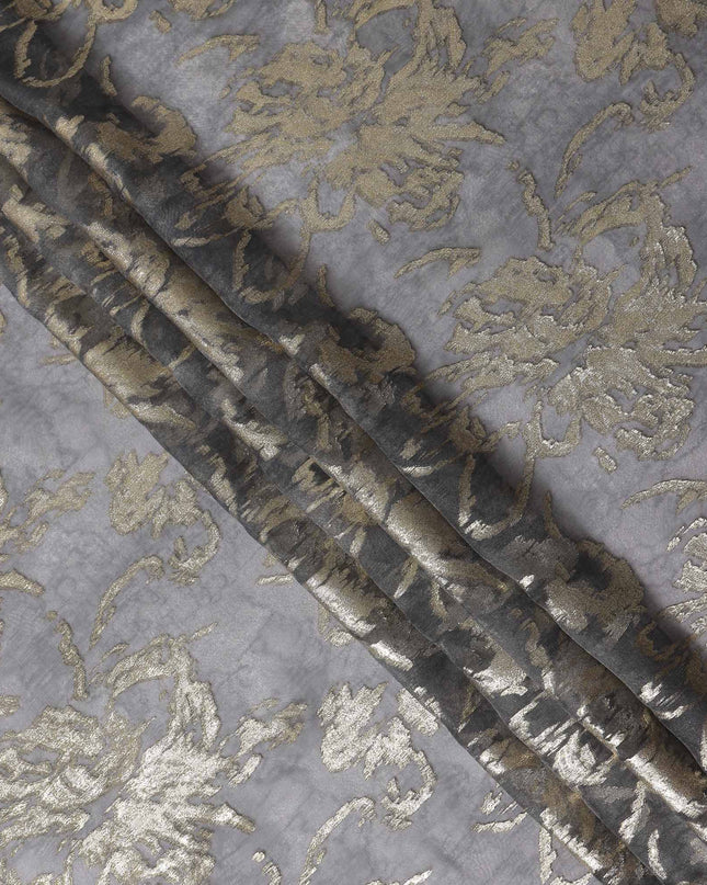 Charcoal Grey Floral Lurex Silk Chiffon Fabric 110cm