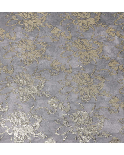 Charcoal Grey Floral Lurex Silk Chiffon Fabric 110cm