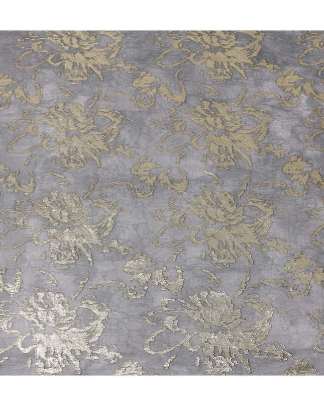 Charcoal Grey Floral Lurex Silk Chiffon Fabric 110cm