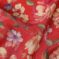 Scarlet Red Blossom Floral Viscose Crepe Fabric 110cm