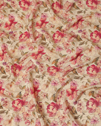 Champagne Beige Floral Viscose Crepe Fabric 110cm