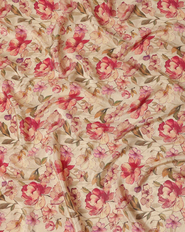 Champagne Beige Floral Viscose Crepe Fabric 110cm
