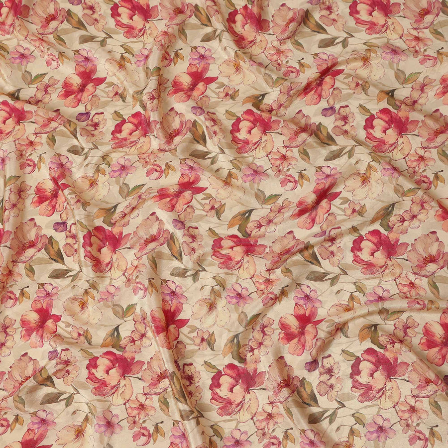 Champagne Beige Floral Viscose Crepe Fabric 110cm