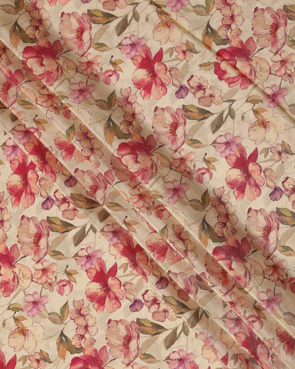 Champagne Beige Floral Viscose Crepe Fabric 110cm