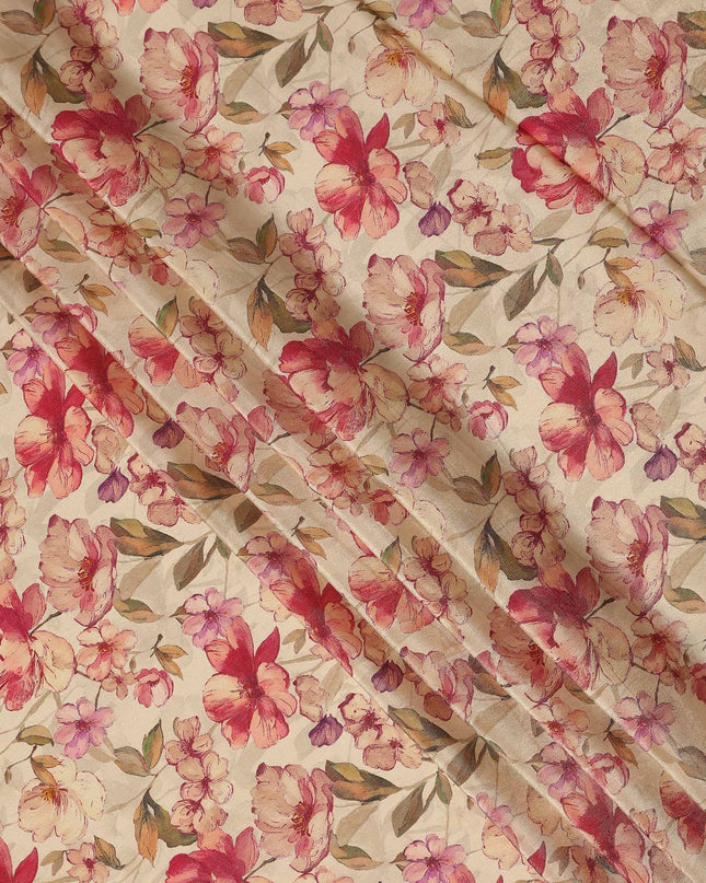 Champagne Beige Floral Viscose Crepe Fabric 110cm