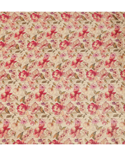 Champagne Beige Floral Viscose Crepe Fabric 110cm