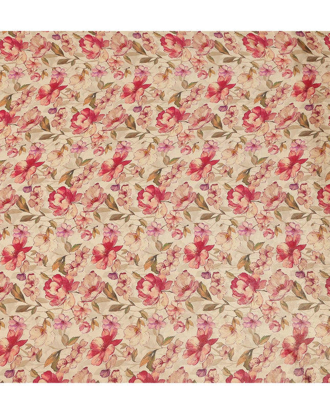 Champagne Beige Floral Viscose Crepe Fabric 110cm