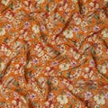 Pumpkin Orange Blossom Floral Viscose Crepe Fabric 110cm