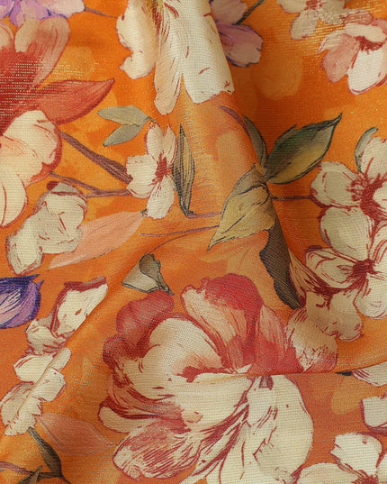 Pumpkin Orange Blossom Floral Viscose Crepe Fabric 110cm