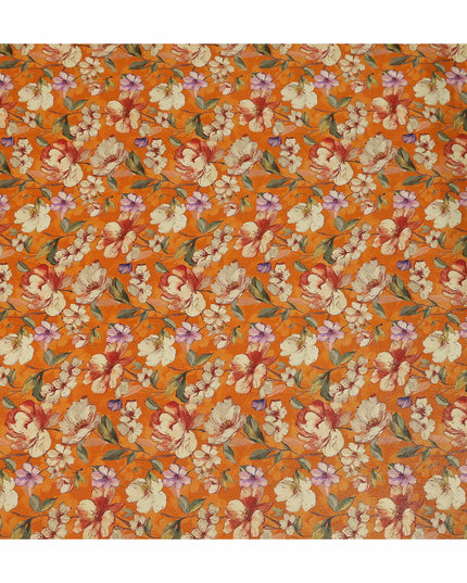 Pumpkin Orange Blossom Floral Viscose Crepe Fabric 110cm