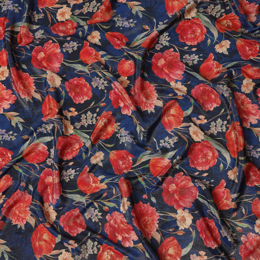 Royal Blue Tulip Floral Viscose Crepe Fabric 110cm