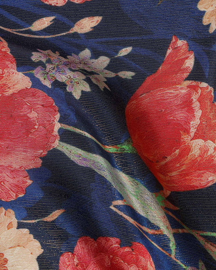 Royal Blue Tulip Floral Viscose Crepe Fabric 110cm