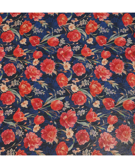 Royal Blue Tulip Floral Viscose Crepe Fabric 110cm