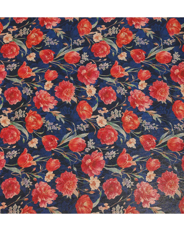 Royal Blue Tulip Floral Viscose Crepe Fabric 110cm