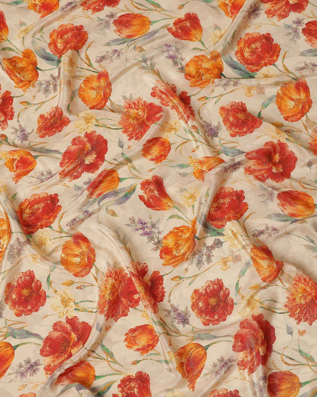 Almond Beige Tulip Floral Viscose Crepe Fabric 110cm