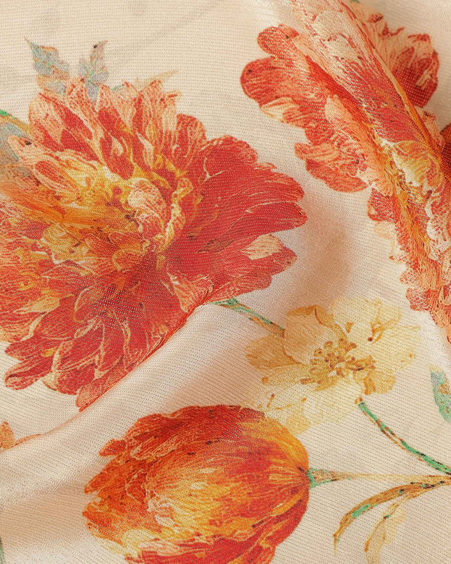 Almond Beige Tulip Floral Viscose Crepe Fabric 110cm