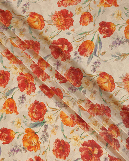 Almond Beige Tulip Floral Viscose Crepe Fabric 110cm
