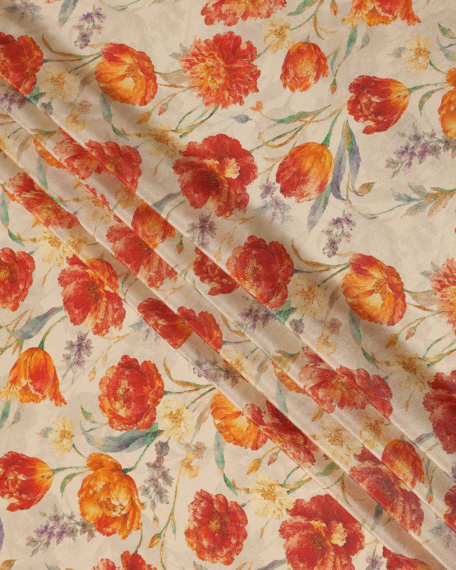 Almond Beige Tulip Floral Viscose Crepe Fabric 110cm