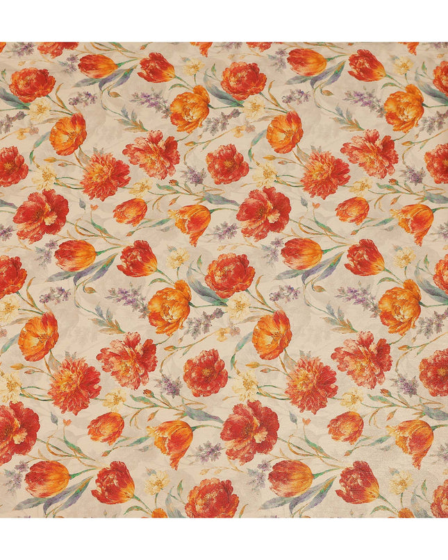 Almond Beige Tulip Floral Viscose Crepe Fabric 110cm
