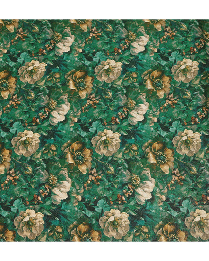 Emerald Green Vintage Floral Viscose Crepe Fabric 110cm