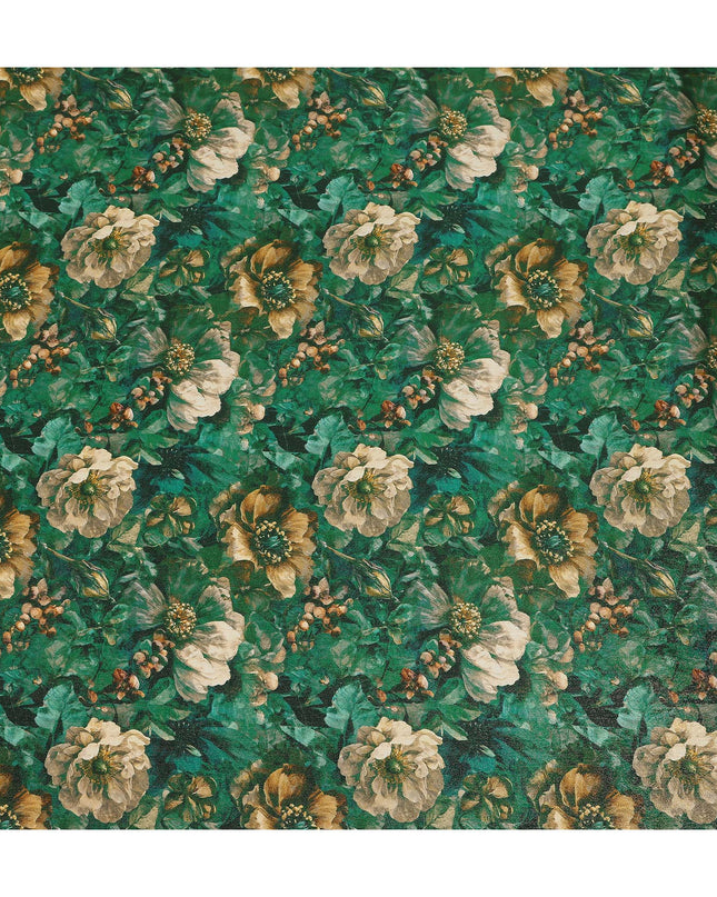 Emerald Green Vintage Floral Viscose Crepe Fabric 110cm
