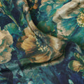 Peacock Blue Vintage Floral Viscose Crepe Fabric 110cm