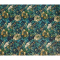 Peacock Blue Vintage Floral Viscose Crepe Fabric 110cm