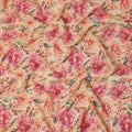 Peach Pink Peony Floral Viscose Crepe Fabric 110cm