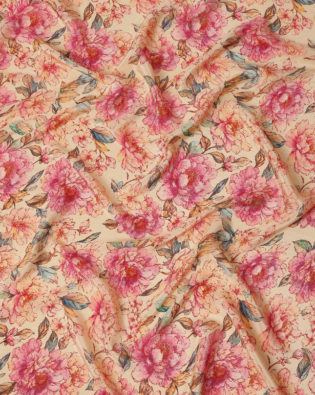 Peach Pink Peony Floral Viscose Crepe Fabric 110cm