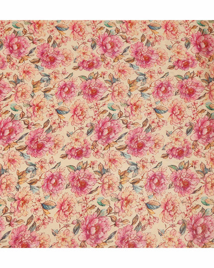 Peach Pink Peony Floral Viscose Crepe Fabric 110cm