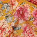 Mustard Yellow Peony Floral Viscose Crepe Fabric 110cm