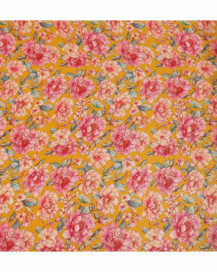 Mustard Yellow Peony Floral Viscose Crepe Fabric 110cm