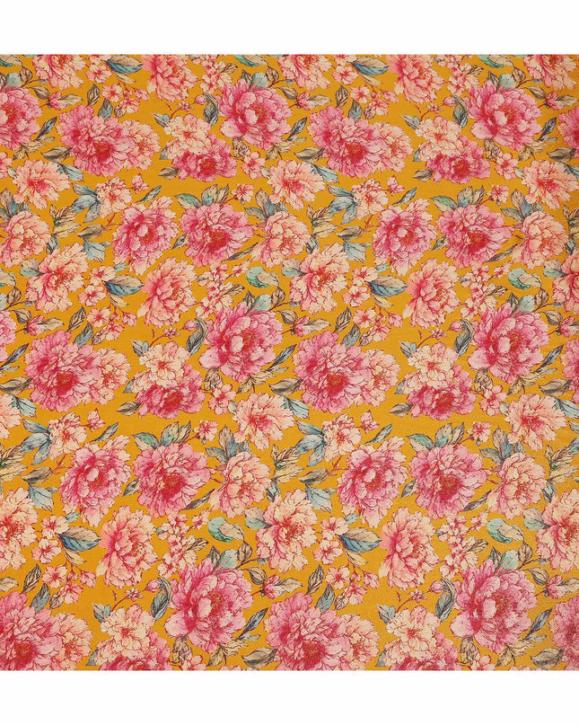 Mustard Yellow Peony Floral Viscose Crepe Fabric 110cm