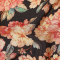 Jet Black Peony Floral Viscose Crepe Fabric 110cm