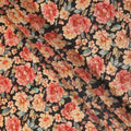Jet Black Peony Floral Viscose Crepe Fabric 110cm