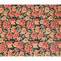 Jet Black Peony Floral Viscose Crepe Fabric 110cm