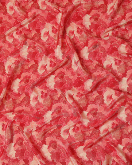 Watermelon Red Abstract Floral Viscose Crepe Fabric 110cm