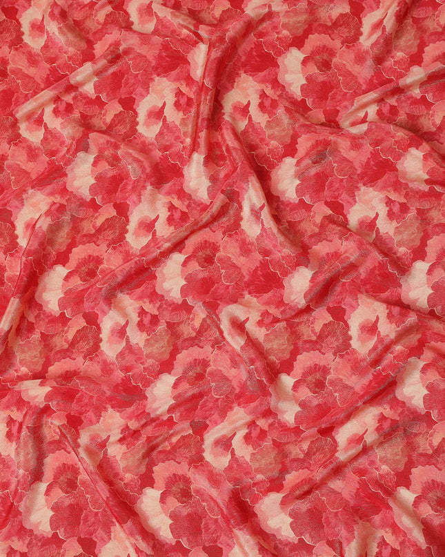 Watermelon Red Abstract Floral Viscose Crepe Fabric 110cm