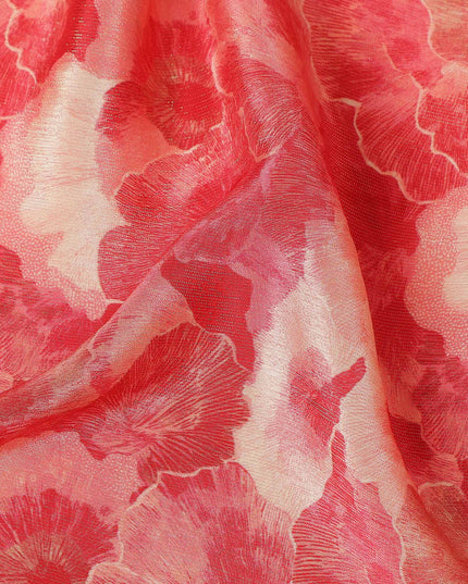 Watermelon Red Abstract Floral Viscose Crepe Fabric 110cm
