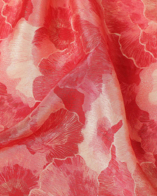 Watermelon Red Abstract Floral Viscose Crepe Fabric 110cm