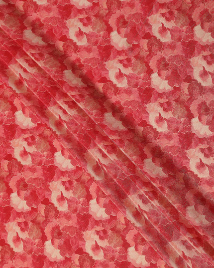 Watermelon Red Abstract Floral Viscose Crepe Fabric 110cm