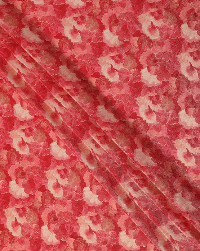 Watermelon Red Abstract Floral Viscose Crepe Fabric 110cm
