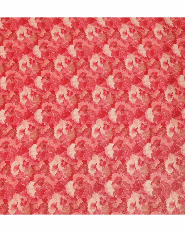 Watermelon Red Abstract Floral Viscose Crepe Fabric 110cm