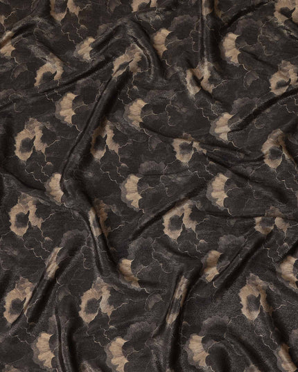 Espresso Brown Abstract Floral Viscose Crepe Fabric 110cm