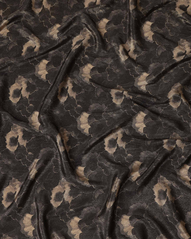 Espresso Brown Abstract Floral Viscose Crepe Fabric 110cm
