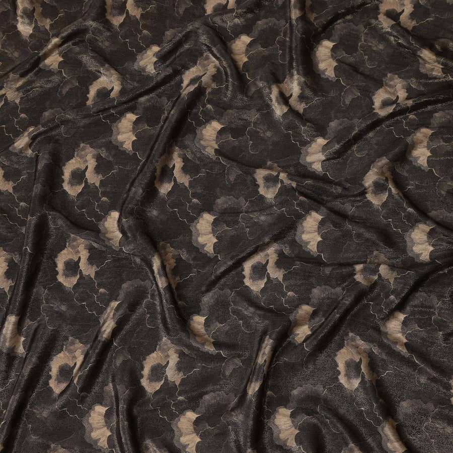 Espresso Brown Abstract Floral Viscose Crepe Fabric 110cm