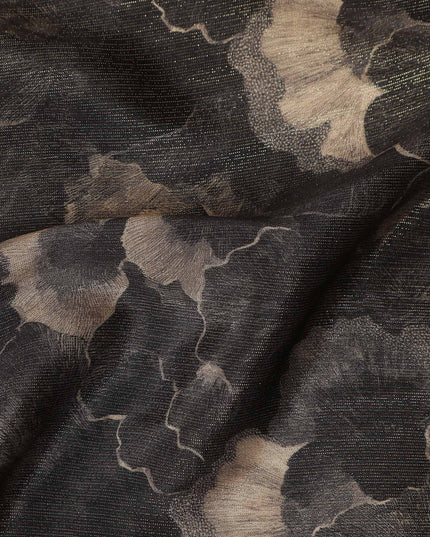 Espresso Brown Abstract Floral Viscose Crepe Fabric 110cm